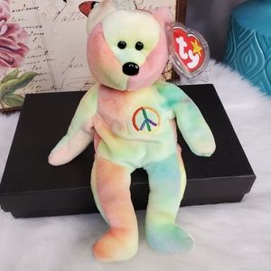 PEACE beanie baby bear RARE mint